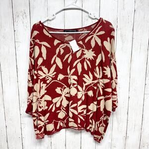 Peruvian Connection Sweater Women Size M/L Botanical Boat Neck 3/4 Sleeve Blouse